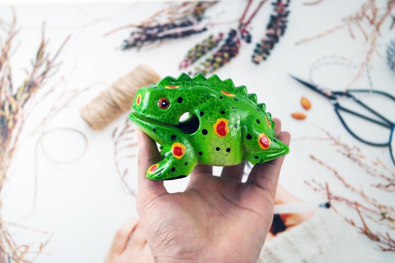 Kidypool Frog guiro 4 inches wood block musical instrument Percussion Musical Instrument Perfect size Natural Wood Güiro Frog (Green) - Image 5